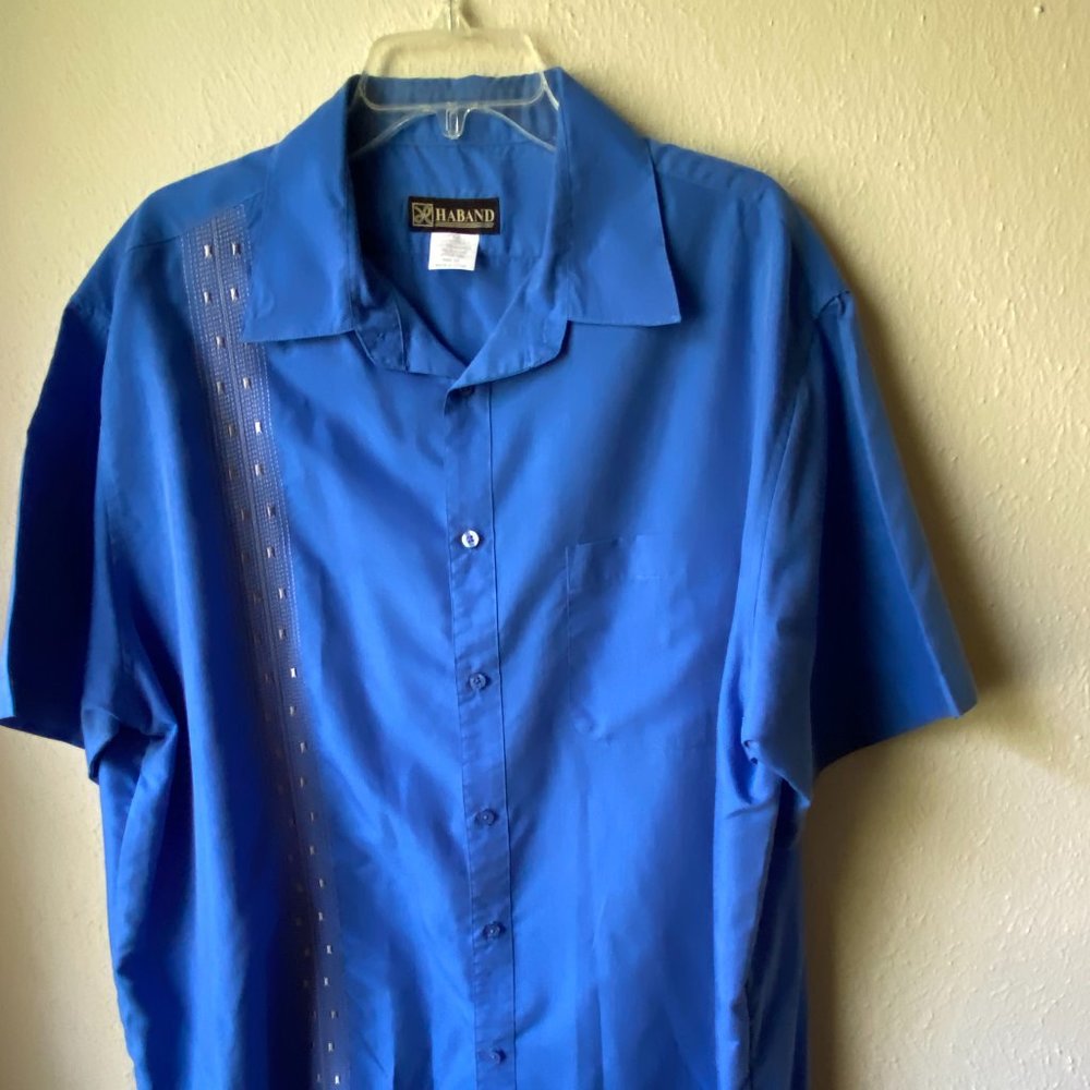 Haband Men's Royal Blue Embroidered Cuban Cigar Button Top Shirt Size XXL